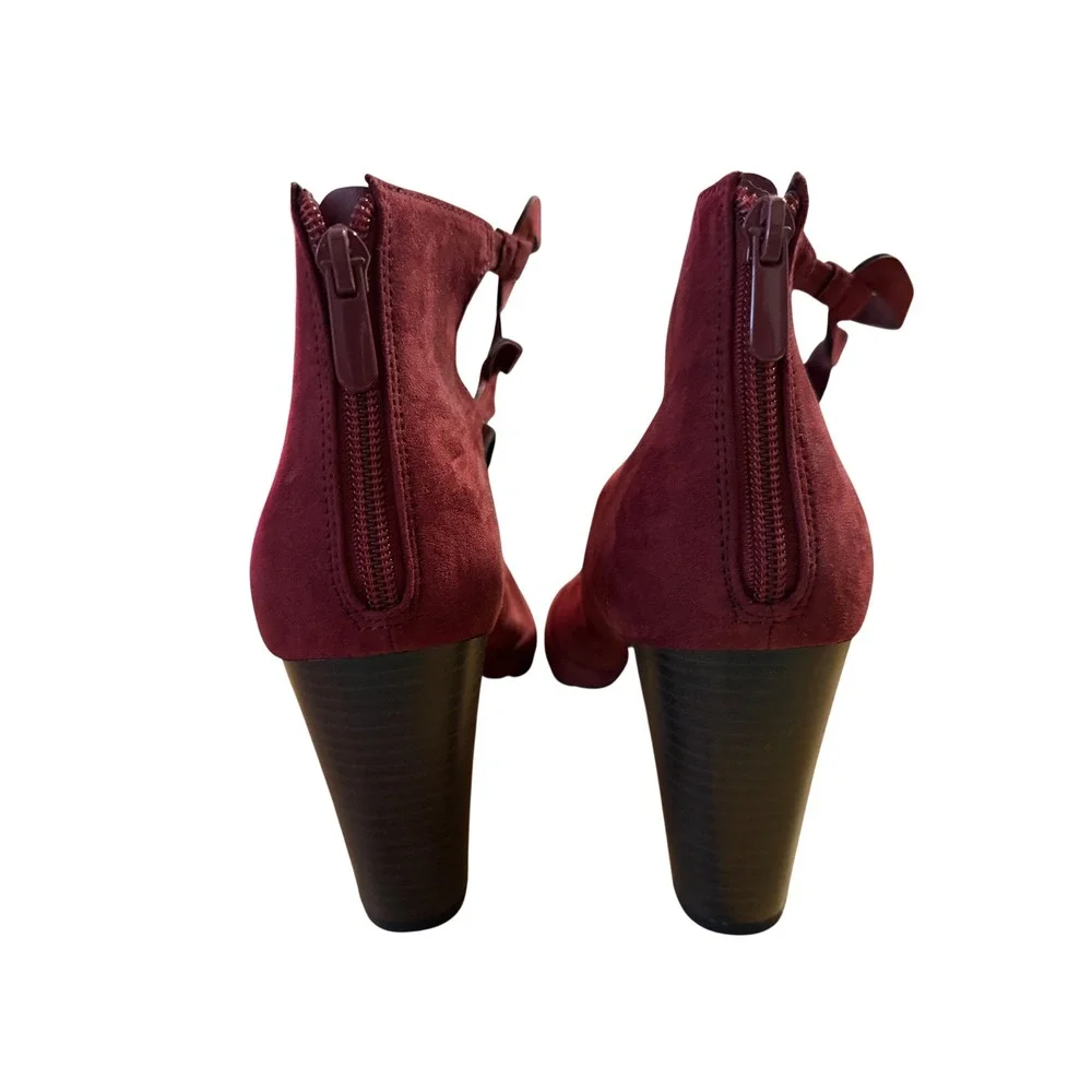 Wine Suede‎ Strappy Block Heel Booties